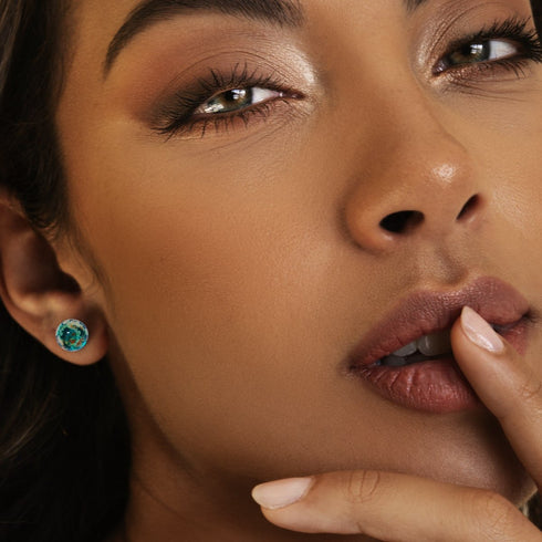 Teal | .925 Sterling Silver | Firefly Glass Stud Earrings